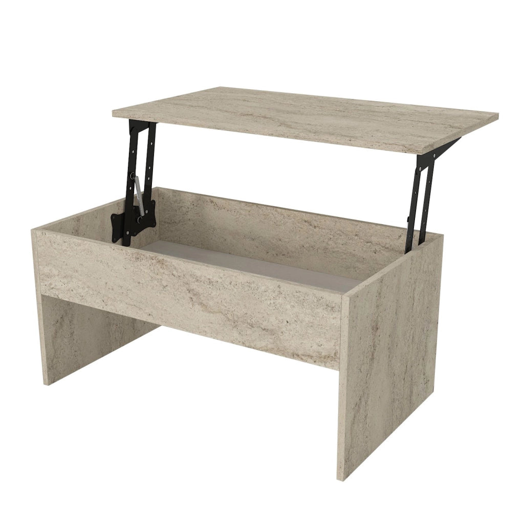Tavolino "Akilli" con contenitore in legno - 90 x 45 x 52 cm - Travertino
