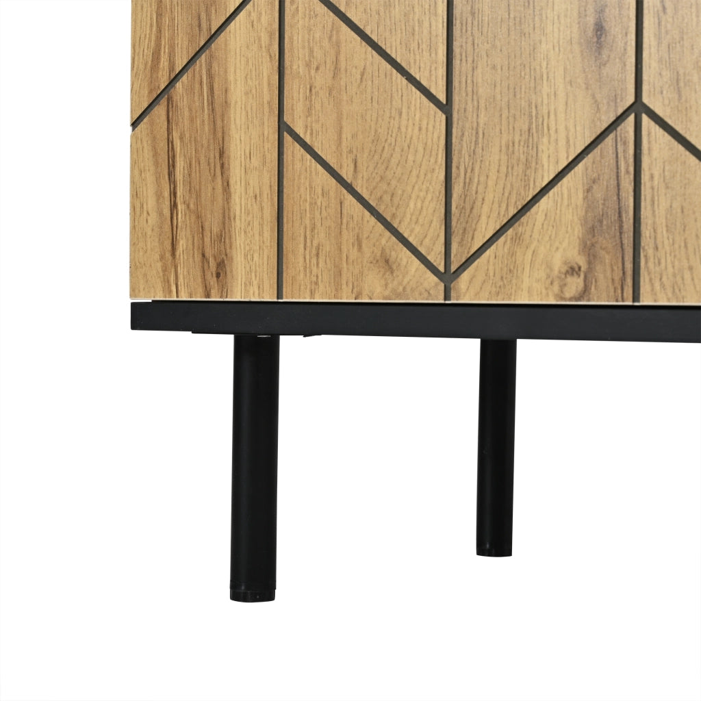 Sideboard moderno 120x35x70 cm con 3 ante, motivo ondulato e gambe in metallo