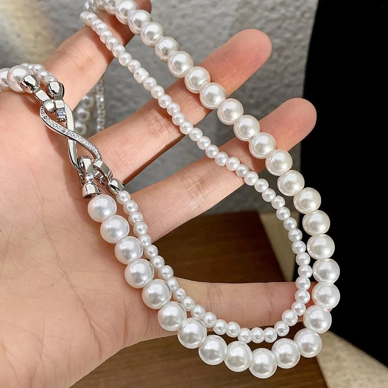 Collana doppia di perle staccabile, realizzata a mano, regalo di Natale o compleanno.