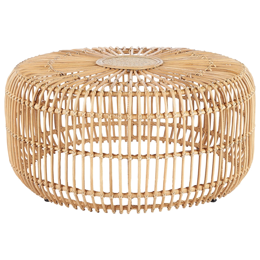 Tavolino da giardino in rattan naturale 85 cm rotondo, fatto a mano, per interni, per esterni, per il soggiorno