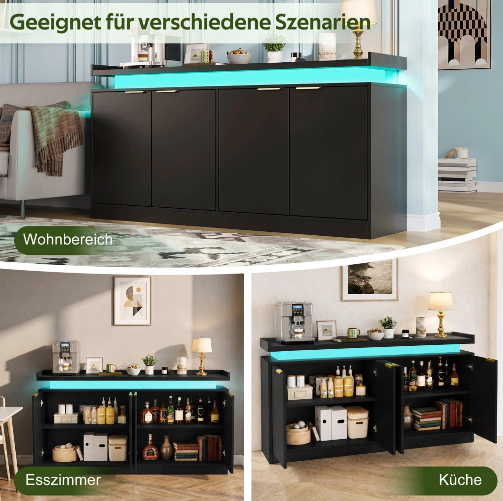 Credenza moderna con LED RGB 160 x 39 x 83 cm in MDF nero