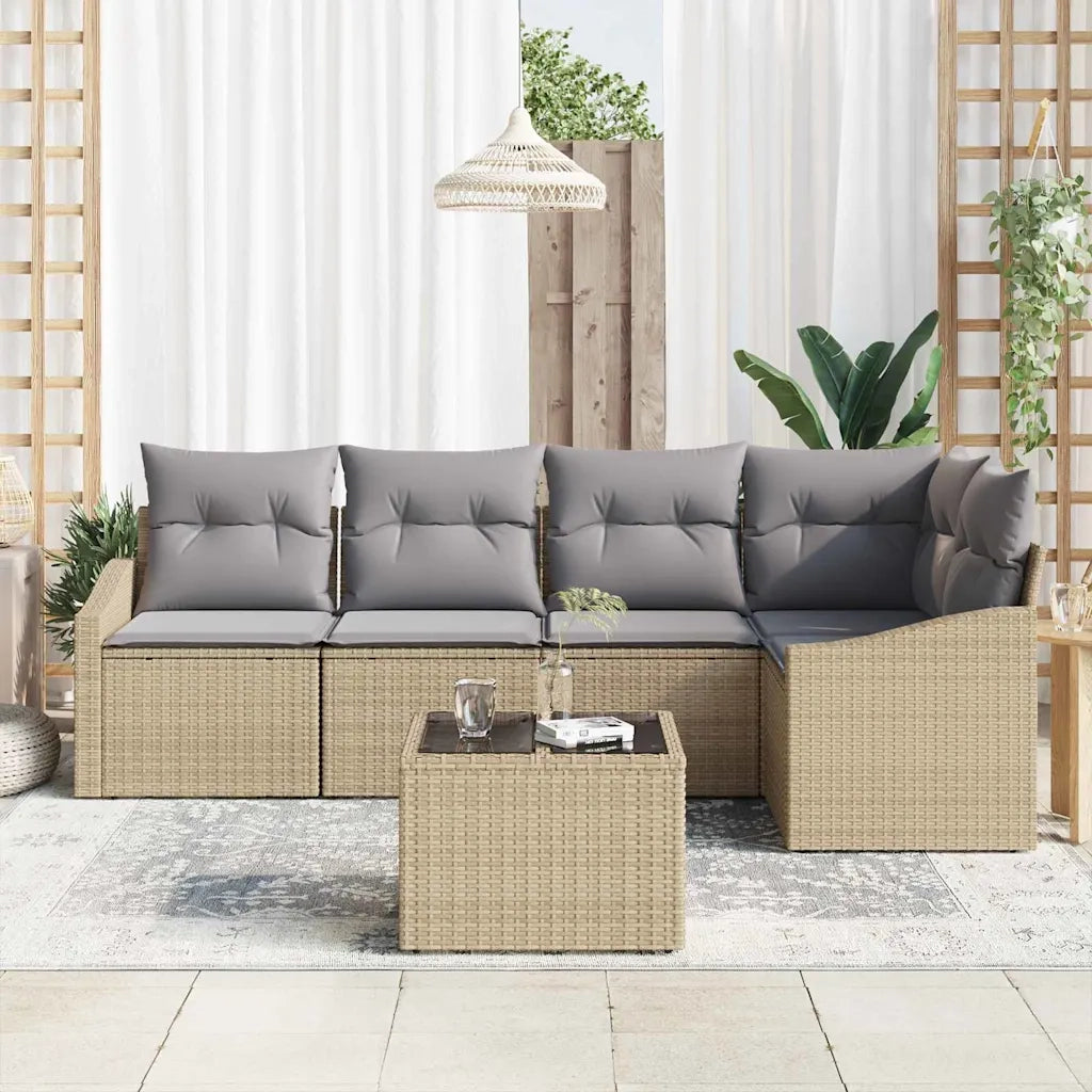 Set Divano da Giardino 6 pcs Beige e Grigio Chiaro polyrattan
