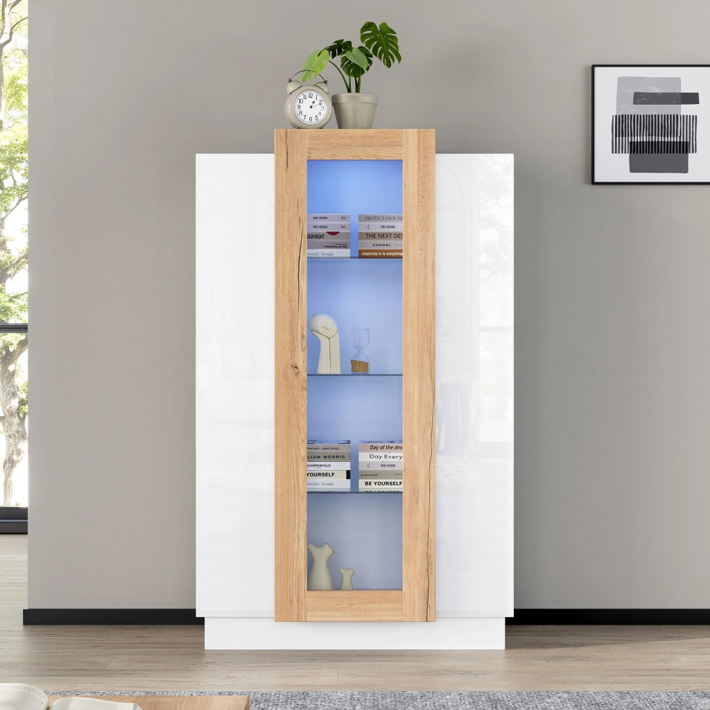 Vetrina con 3 Ante; 4 Livelli e LED USB per Soggiorno; in Pannello di Particelle; 74 × 40 × 120 cm; Bianco