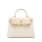 Borsa a tracolla da donna in vera pelle, modello tote bag, colore bianco.