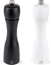 Insalata Molitore e Molitore di Sale Set - Molitore di Sale - Molitore di Pepe - 2 Pezzi - Nero/Bianco - Legno - 8 Pollici