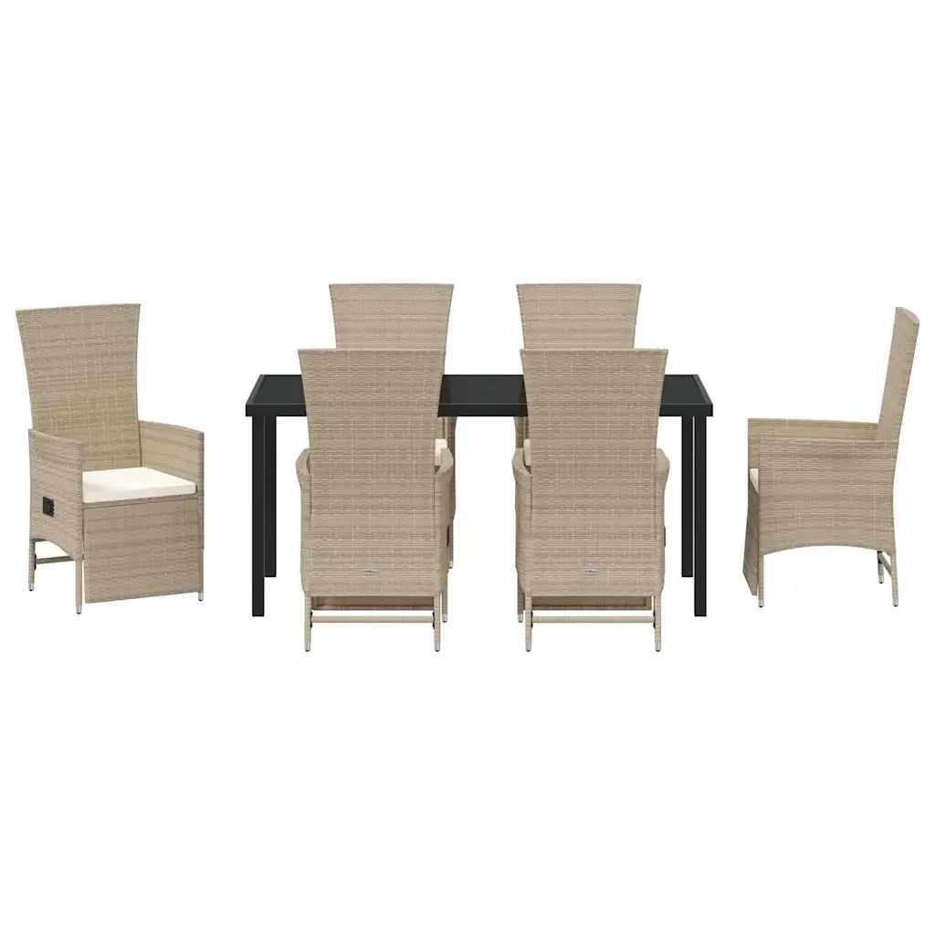 Set da Pranzo per Giardino con cuscino 7 pcs Beige polyrattan
