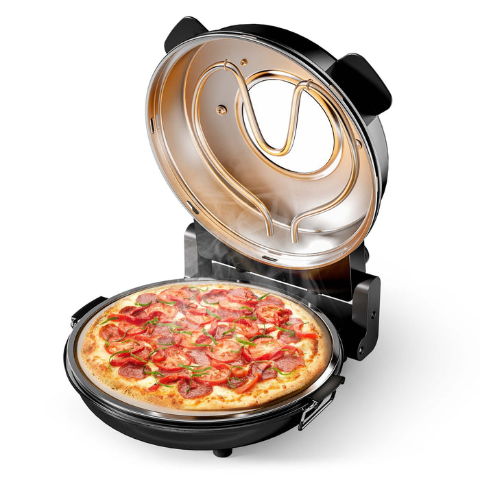 Forno pizza elettrico Ø32cm max 400°, con pietra refrattaria, vetro di controllo e timer