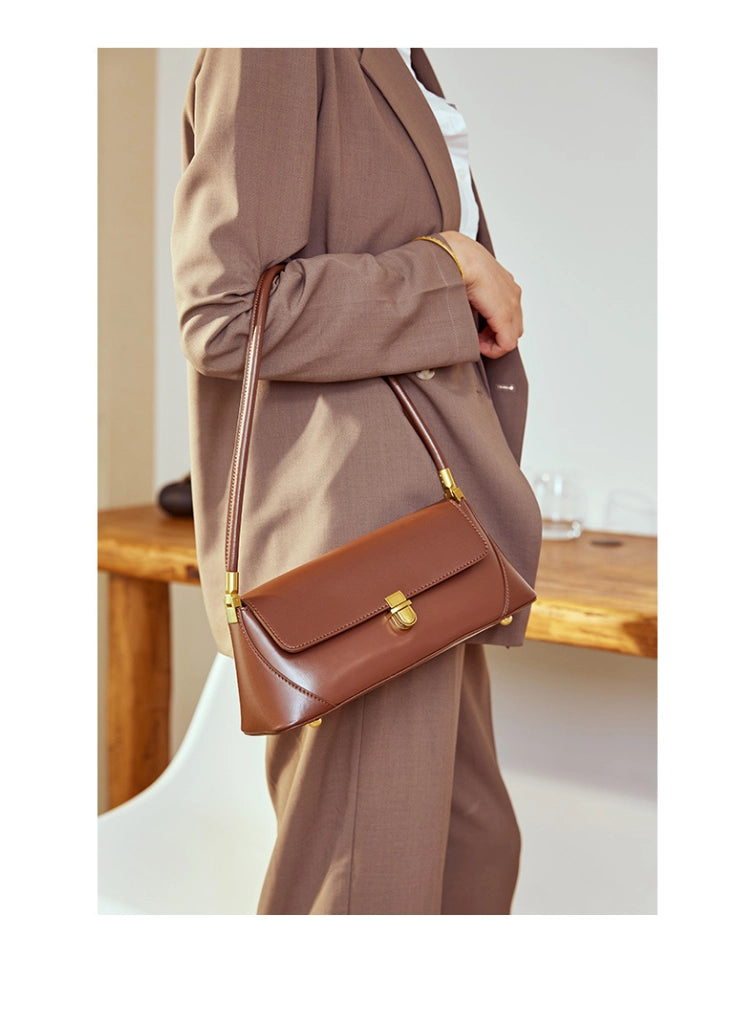 Borsa a tracolla da donna in vera pelle color platino, marrone