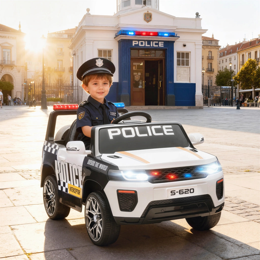 Auto Elettrica Polizia per Bambini con Telecomando ¨C Xylo ¨C Bianco con Sirena e Sospensioni