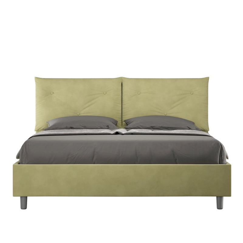 Letto imbottito Matrimoniale 160x190 cm Appia - Con rete,Microfibra,Tè verde