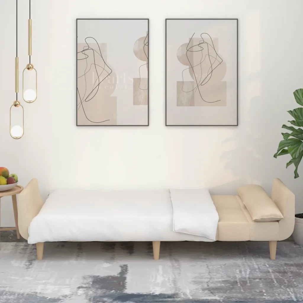 Divano letto | Sof¨¤ letto | Letto singolo a 2 Posti con 2 Cuscini Crema in Tessuto