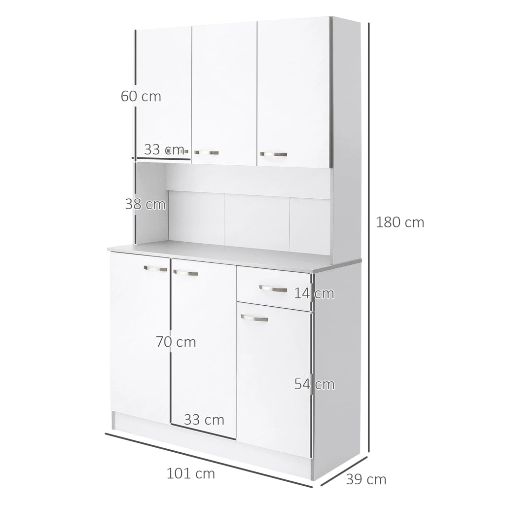 EasyComfort Credenza Cucina Moderna con Cassetto e Armadietti, in Legno, 101x39x180 cm, Bianco e Grigio