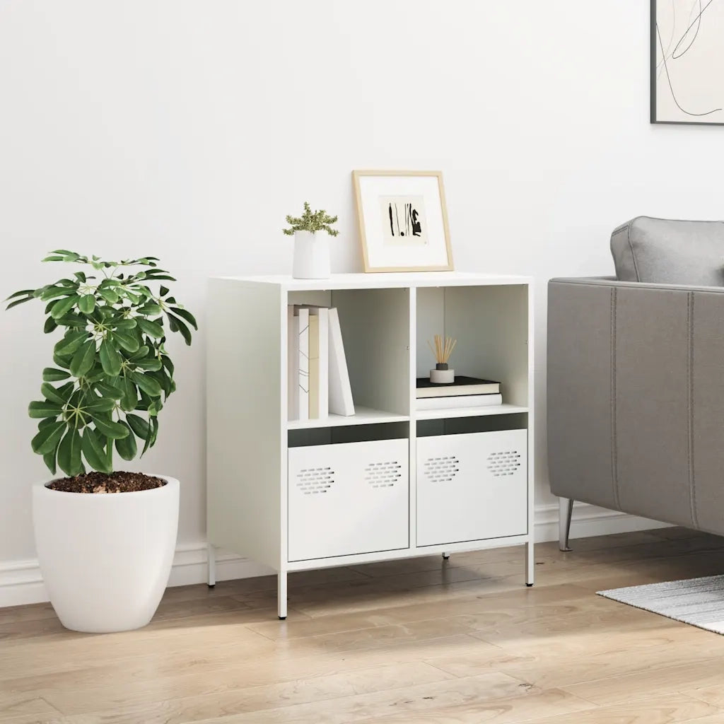 Credenza Bianca 68x39x73,5 cm in Acciaio Laminato a Freddo 851363