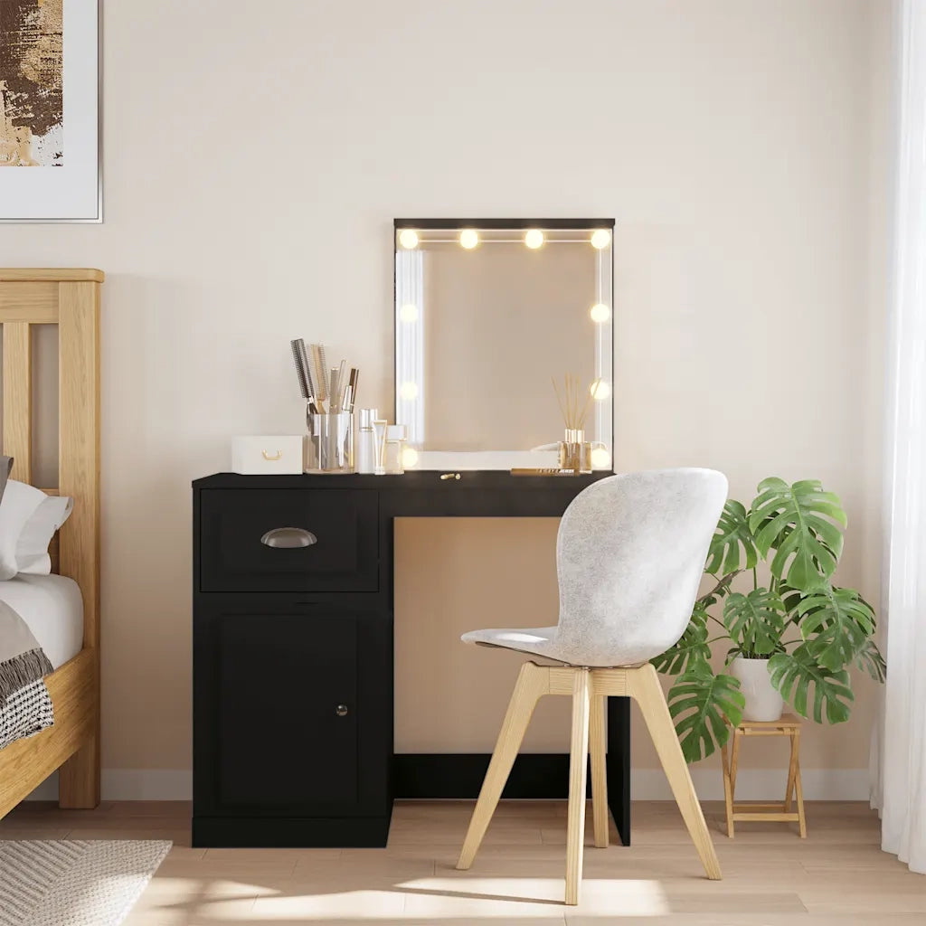Toeletta | Tavolo da Trucco con Luci LED Nera 90x42x132,5 cm
