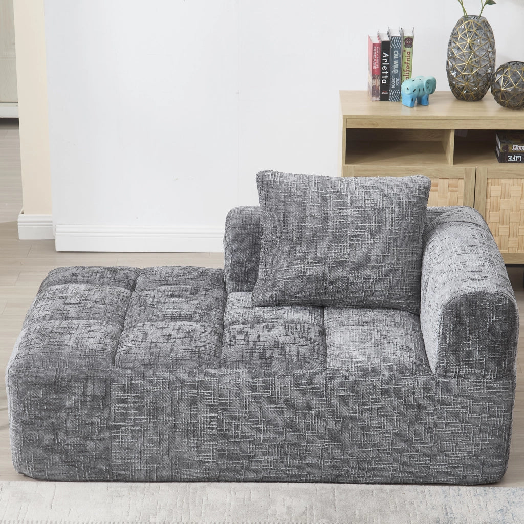 Divano chaise longue 158x90x60 cm in ciniglia grigia con tasche laterali