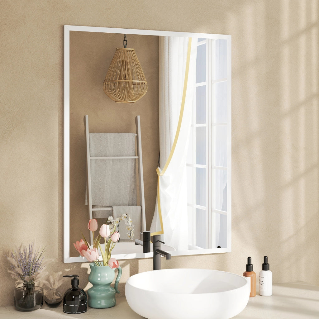 Specchio da parete rettangolare 90x70 cm ¨C zephmum ¨C bianco, legno