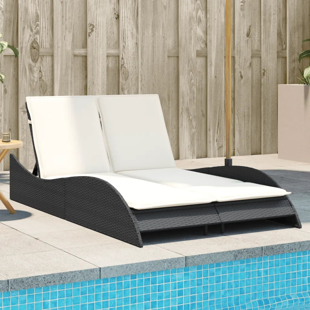 Lettino Prendisole | Sdraio da giardino | Lettino da sole con Cuscini Nero 114x205x73 cm in Polyrattan