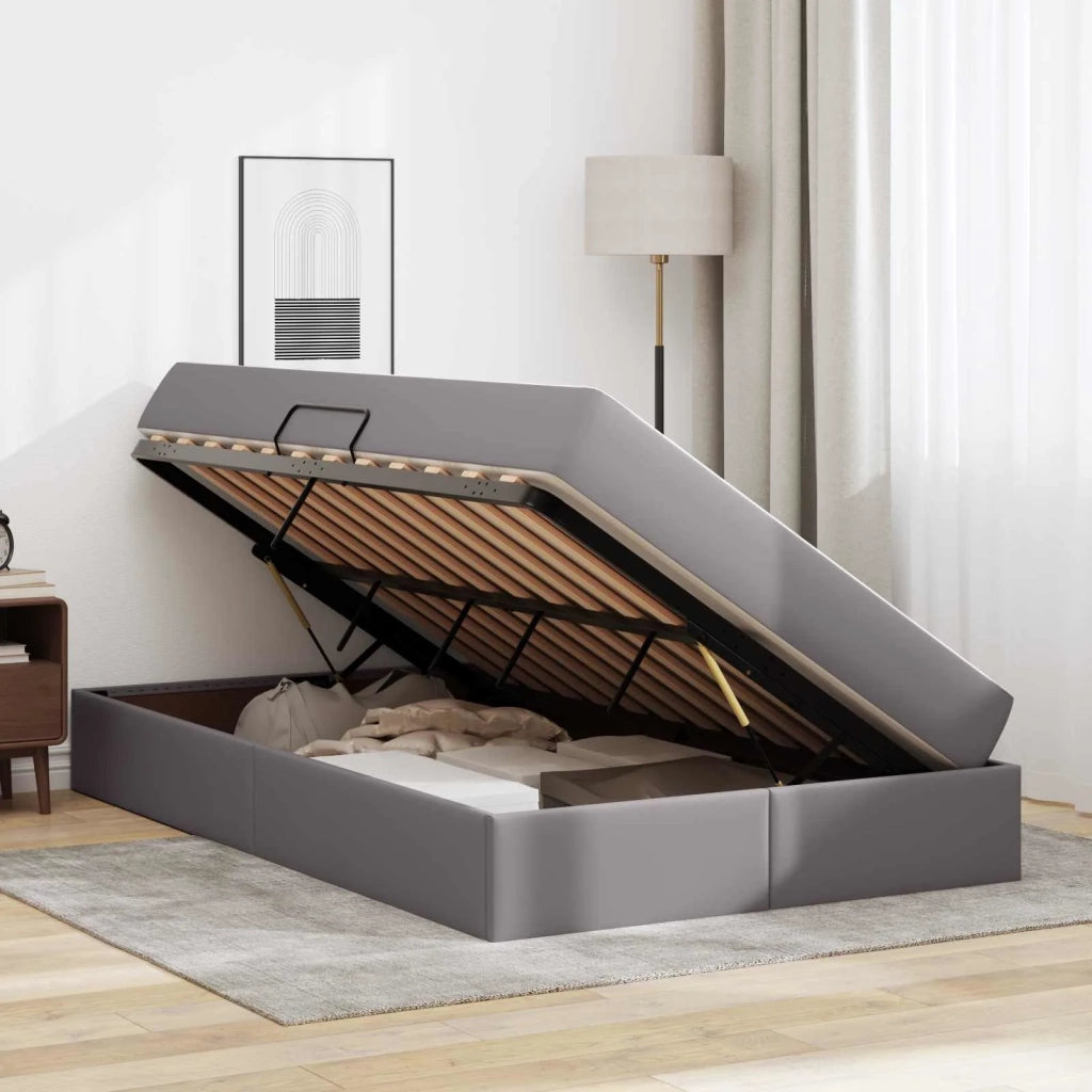 Letto con contenitore e materasso 2 pcs Grigio Pelle 3399602