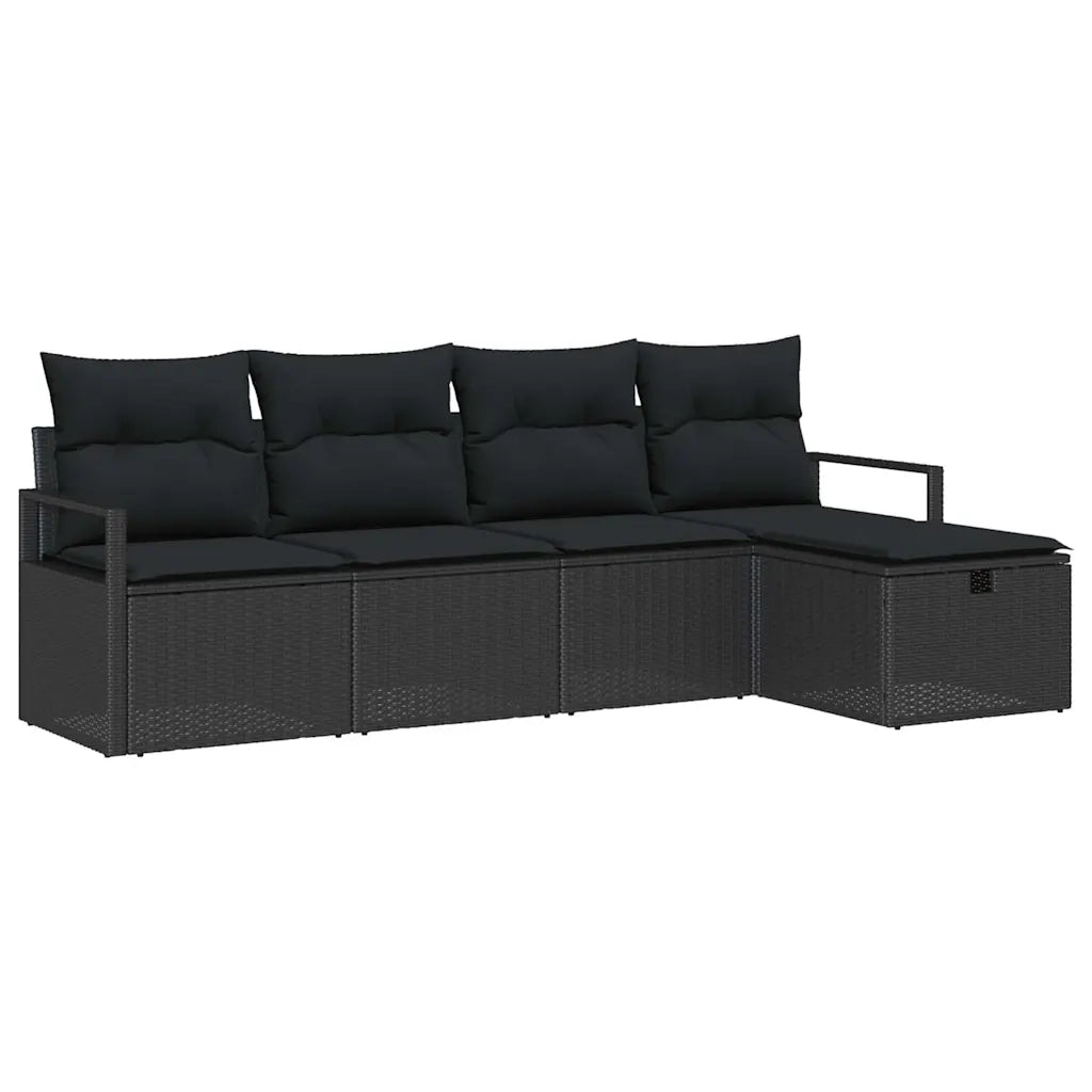 Set di divani con cuscino 5 pcs Nero polyrattan