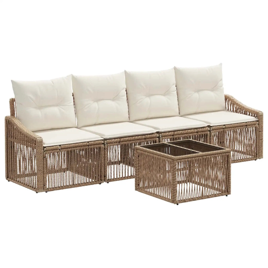 Set Divano da Giardino 5 pz | Set Salotto da Giardino Beige polyrattan
