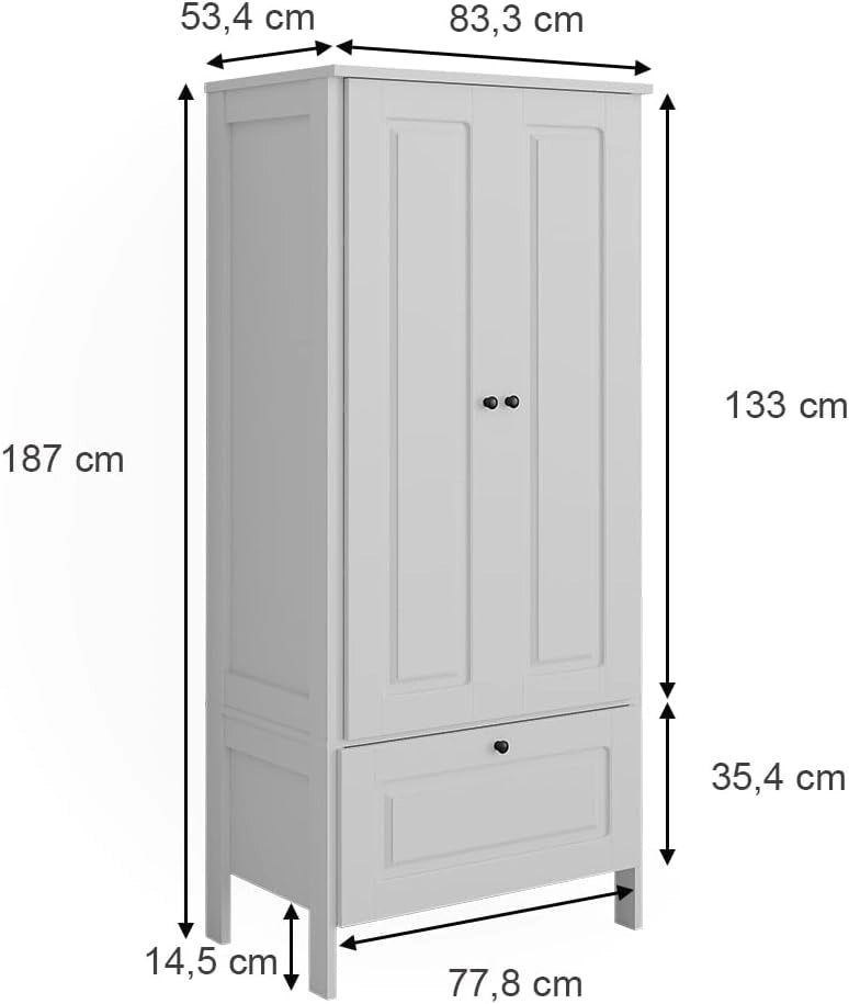 Guardaroba per bambini Ajaton, Bianco, 83.3 x 187 cm, per la conservazione di abbigliamento e accessori per bambini