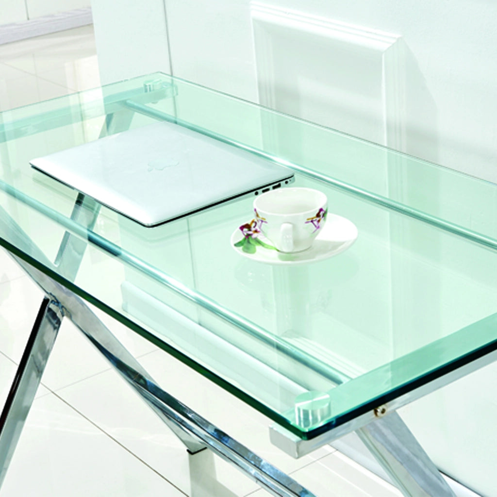 Scrivania in vetro trasparente con bordi arrotondati - per studio - 110×55×76 cm