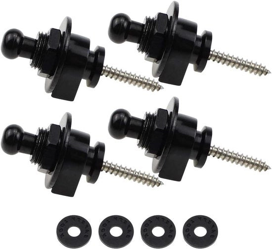 Bottone di Chiusura Rapida per Cintura Chitarra - Lucchetto Metallico per Chitarra Acustica Classica Elettrica Basso Ukulele (4 Pezzi, Nero)