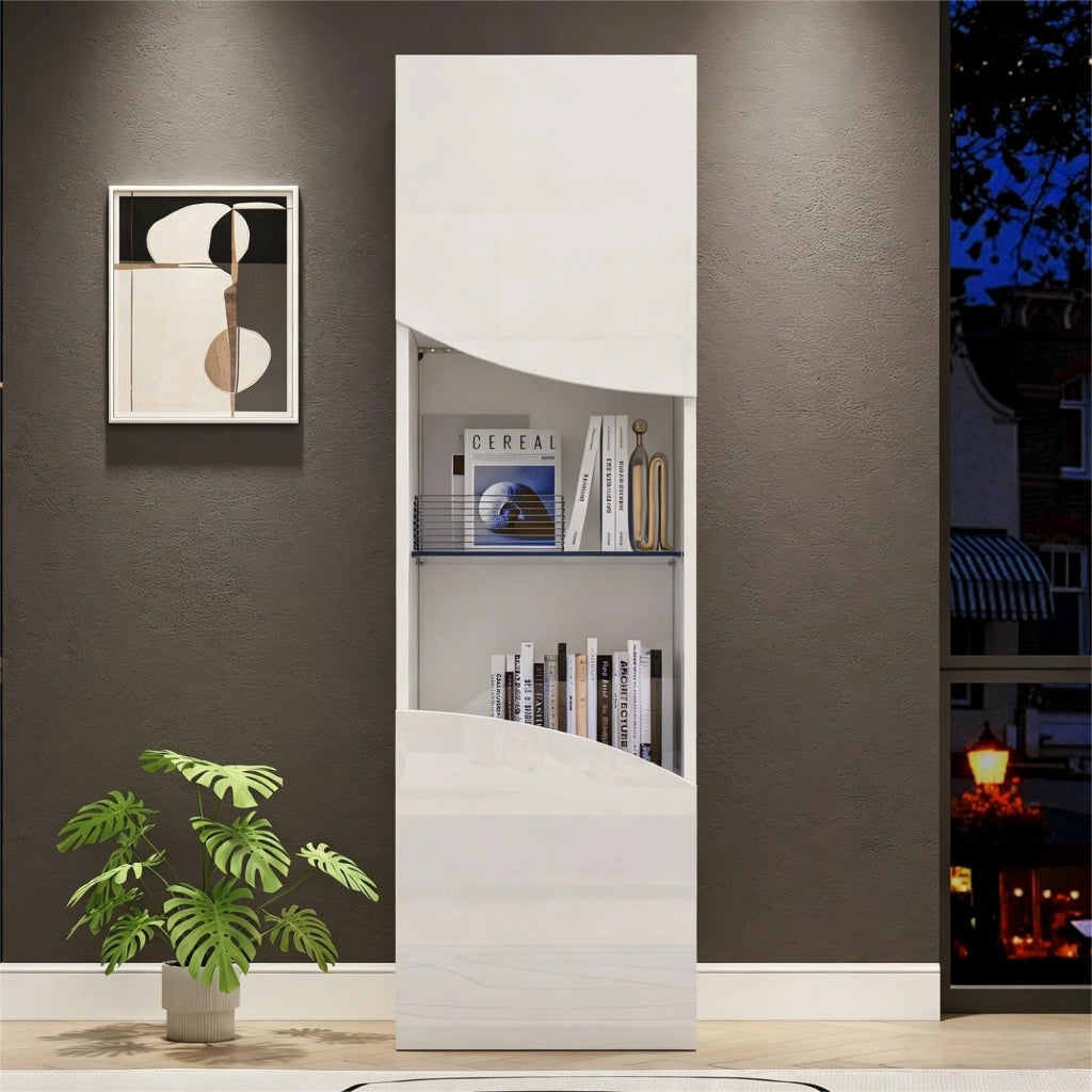 Vetrina lucida, illuminazione a LED, ante in vetro,35 x 50 x 165 cm, bianca