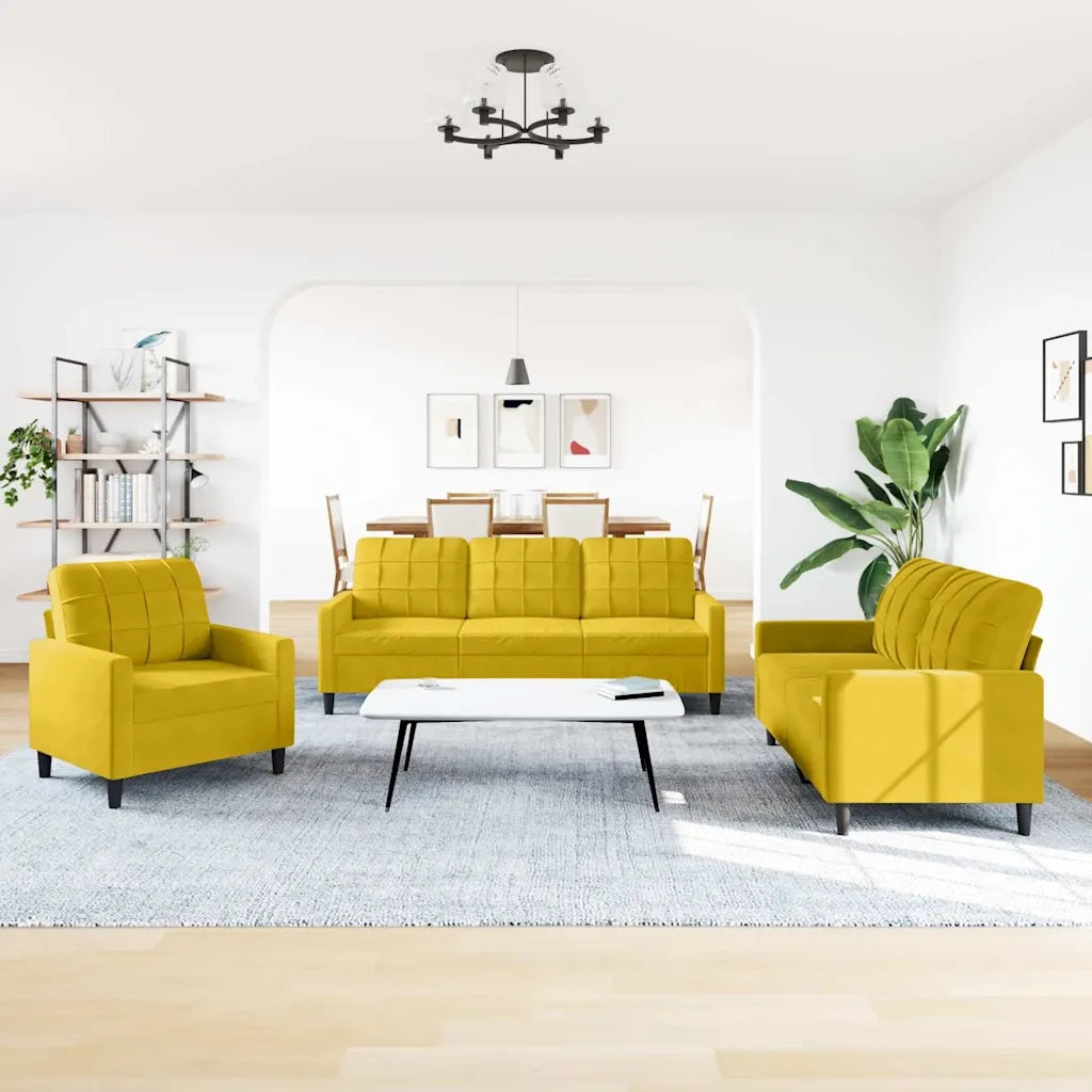 Set di Divani 3 pz con Cuscini giallo in Velluto 3278357