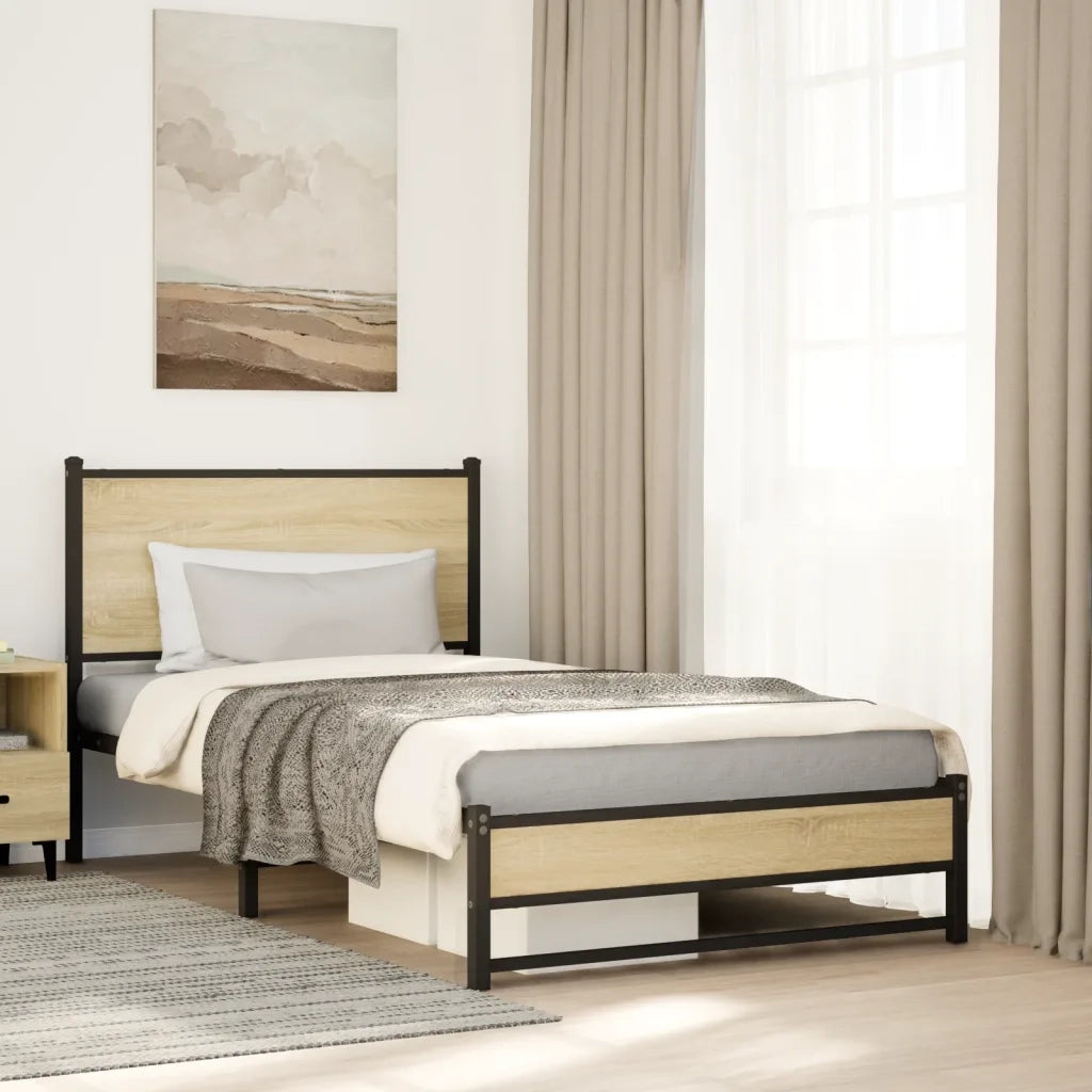 vidaXL Giroletto senza Materaso in Metallo Rovere Sonoma 107x203 cm