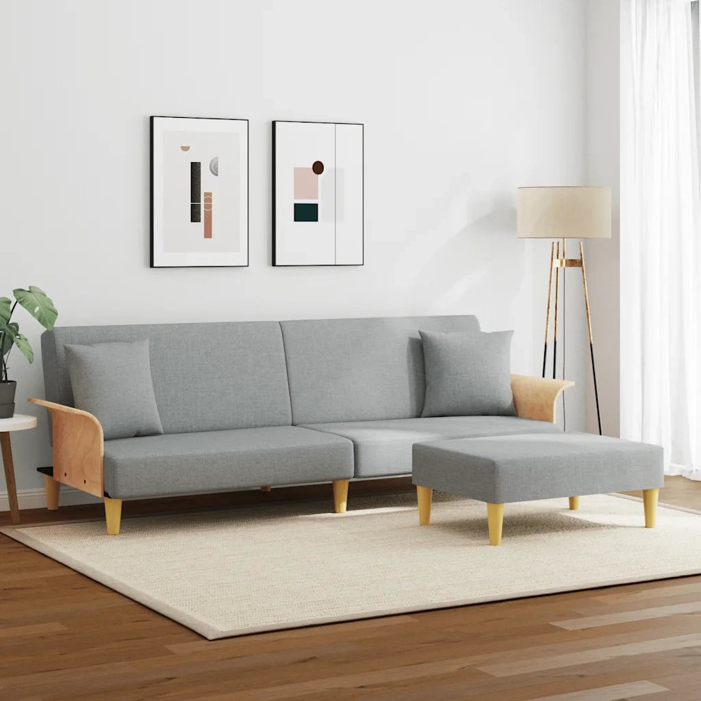 Divano letto | Sof¨¤ letto | Letto singolo 2Posti Cuscini e Poggiapiedi Grigio Chiaro Velluto