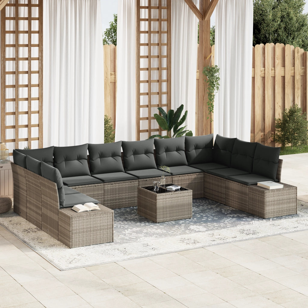 Set Divano da Giardino 11 Pezzi con Cuscini Grigio Rattan