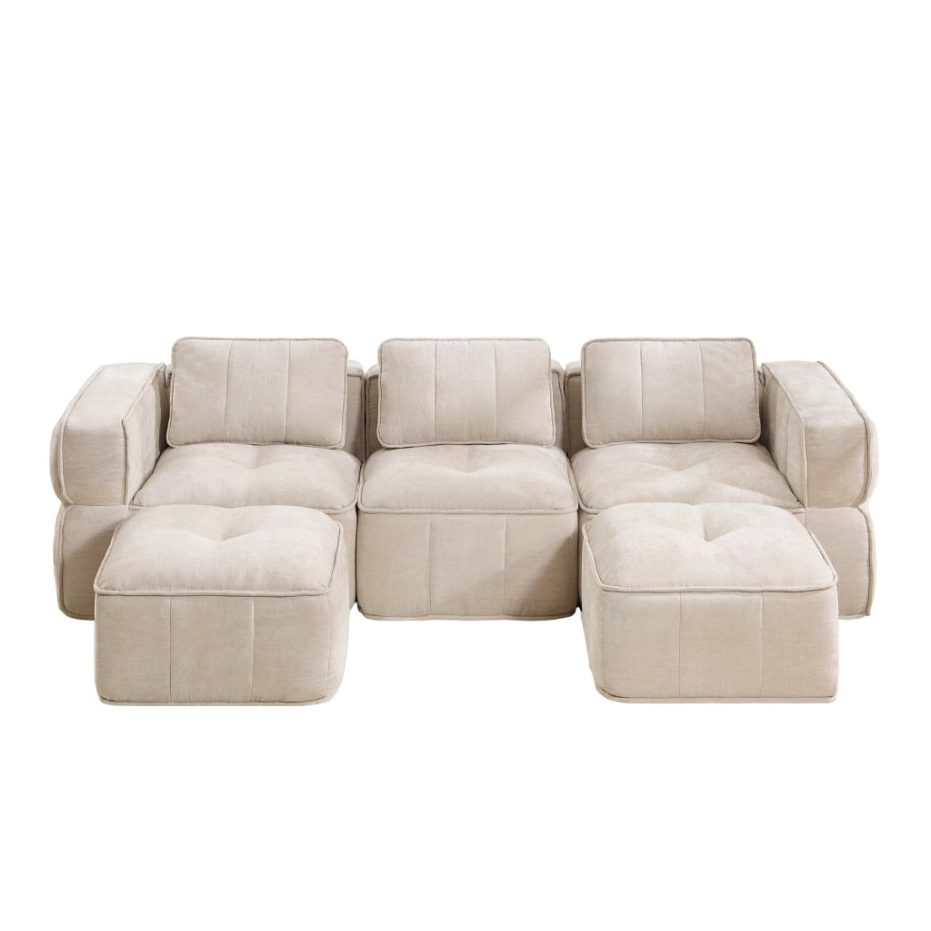 Divano modulare a U 271x162x67 cm in poliestere beige con seduta profonda e senza montaggio