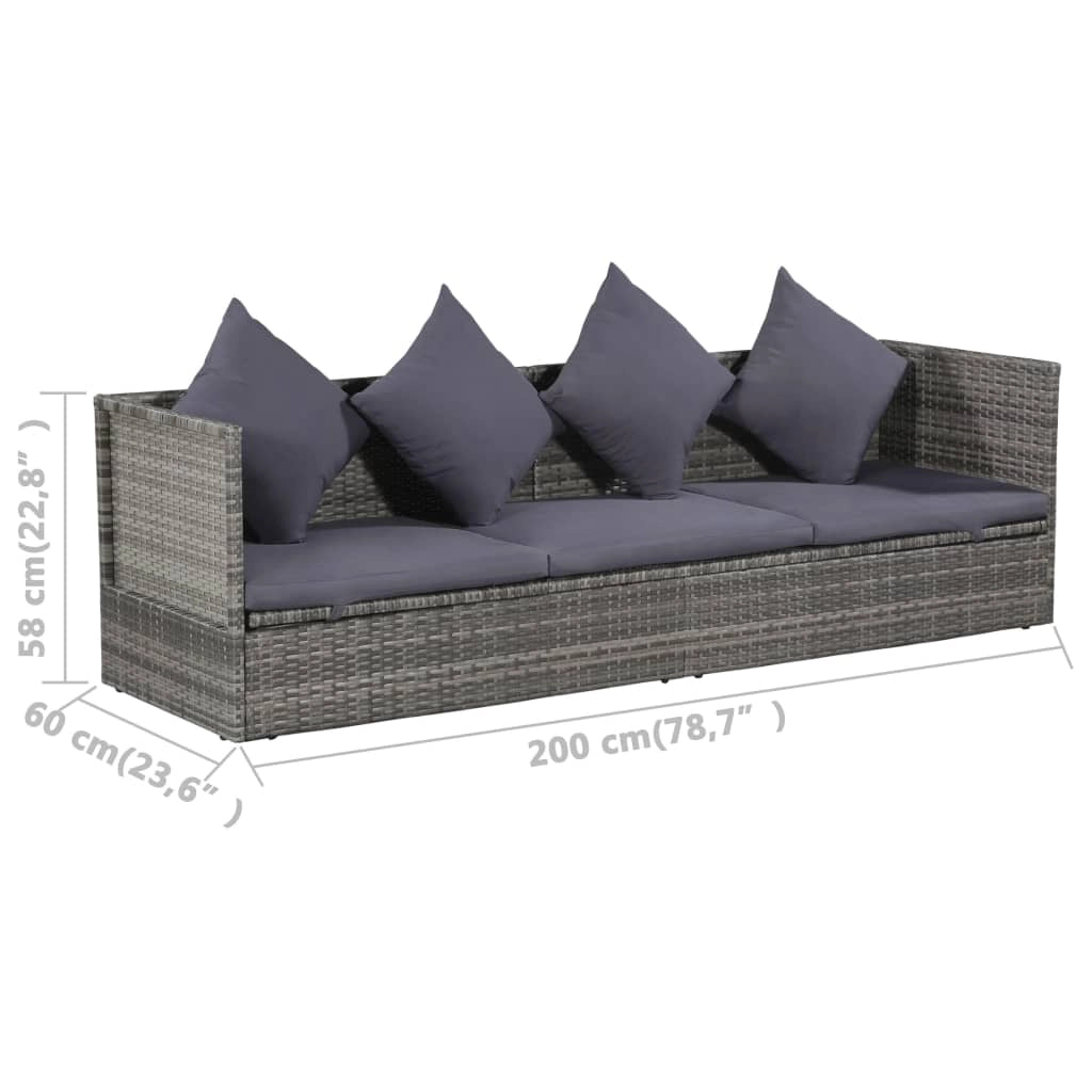 Letto da giardino grigio 200 x 60 cm resina intrecciata 02_0012002