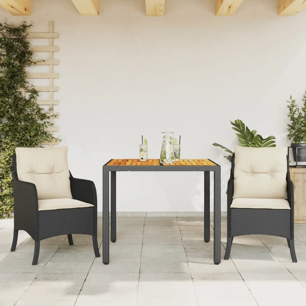 Set da Pranzo da Giardino 3 pz | Set Salotto da Giardino con Cuscini Nero in Polyrattan