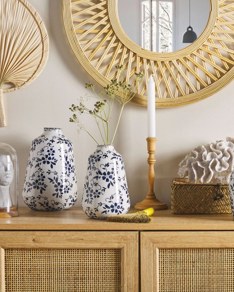 Vaso per fiori in gres porcellanato bianco e blu effetto invecchiato vaso per interni 20 cm