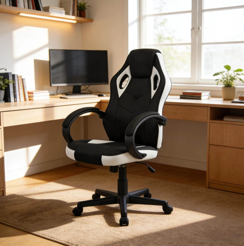 Sedia gaming ergonomica regolabile con poggiatesta nero/bianco