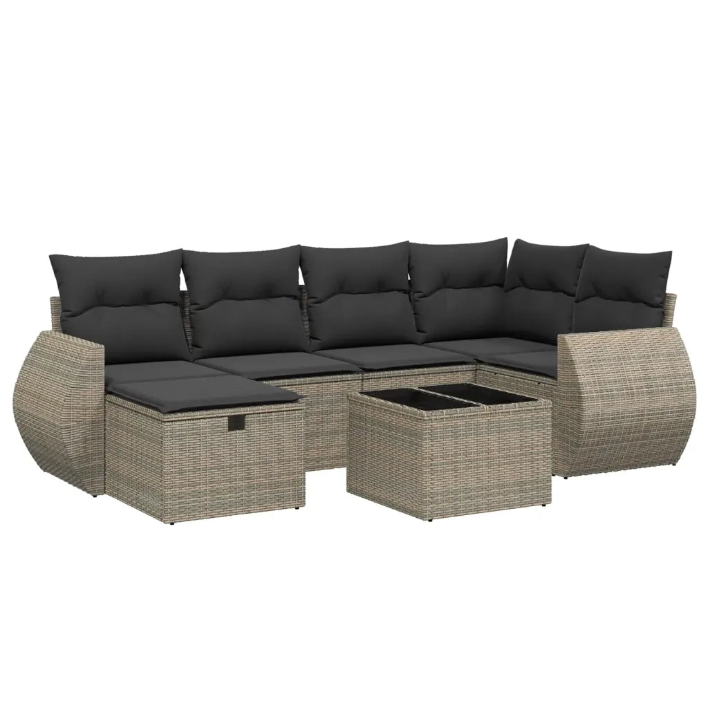 Set Divani da Giardino 7 pz con Cuscini Grigio in Polyrattan