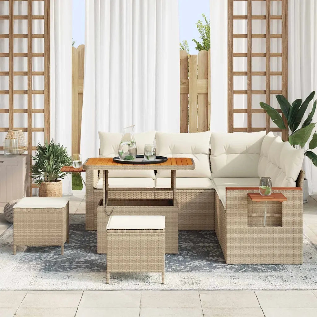 Set Divano da Giardino 8 pcs Beige polyrattan