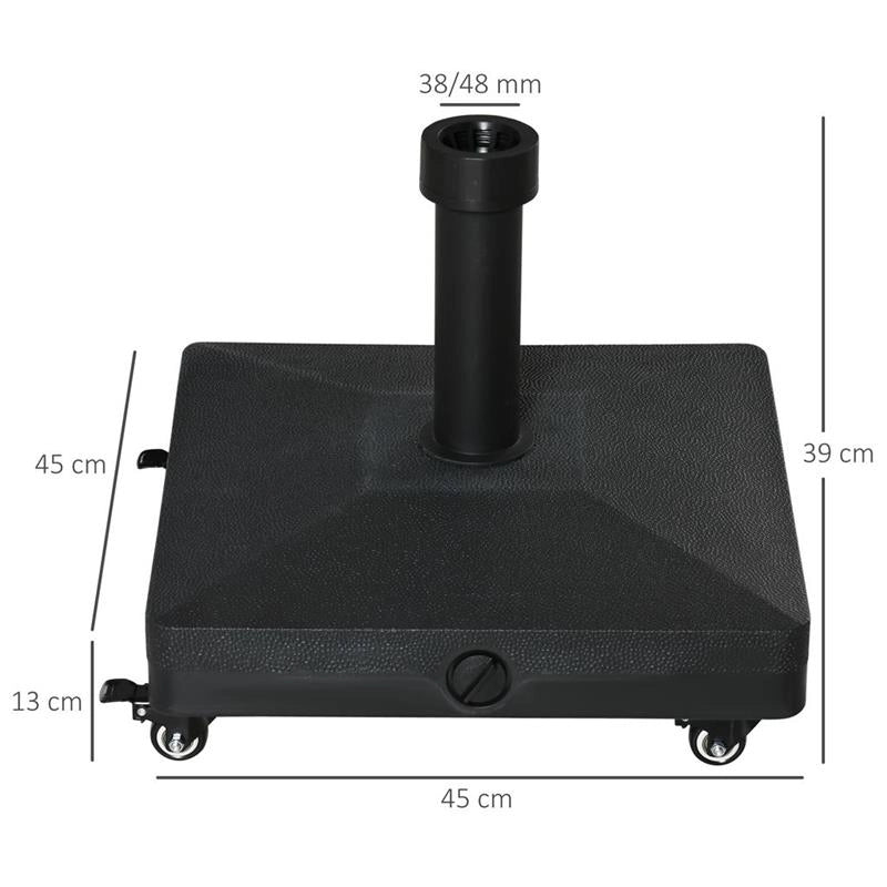 BASE PER OMBRELLONE CON RUOTE PER PALI DA Ø28-38MM 45X45X39 CM NERO
