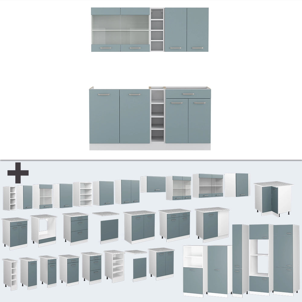 Vicco Cucina monoblocco Blu-grigio/bianco 160 cm Senza piano di lavoro