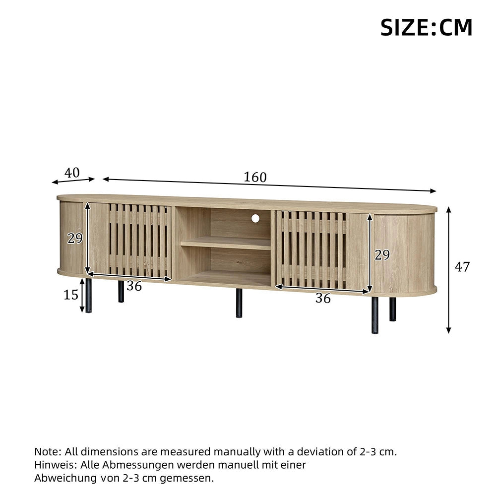 Mobile TV 160x40x47cm - Xylo - 2 Ante, Design Traforato, Colore Legno Naturale