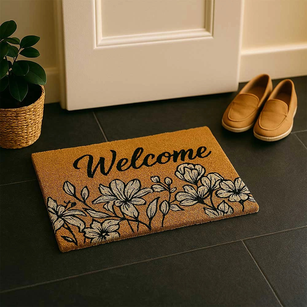 Zerbino classico rettangolare in cocco fiori cm 40 x cm 60