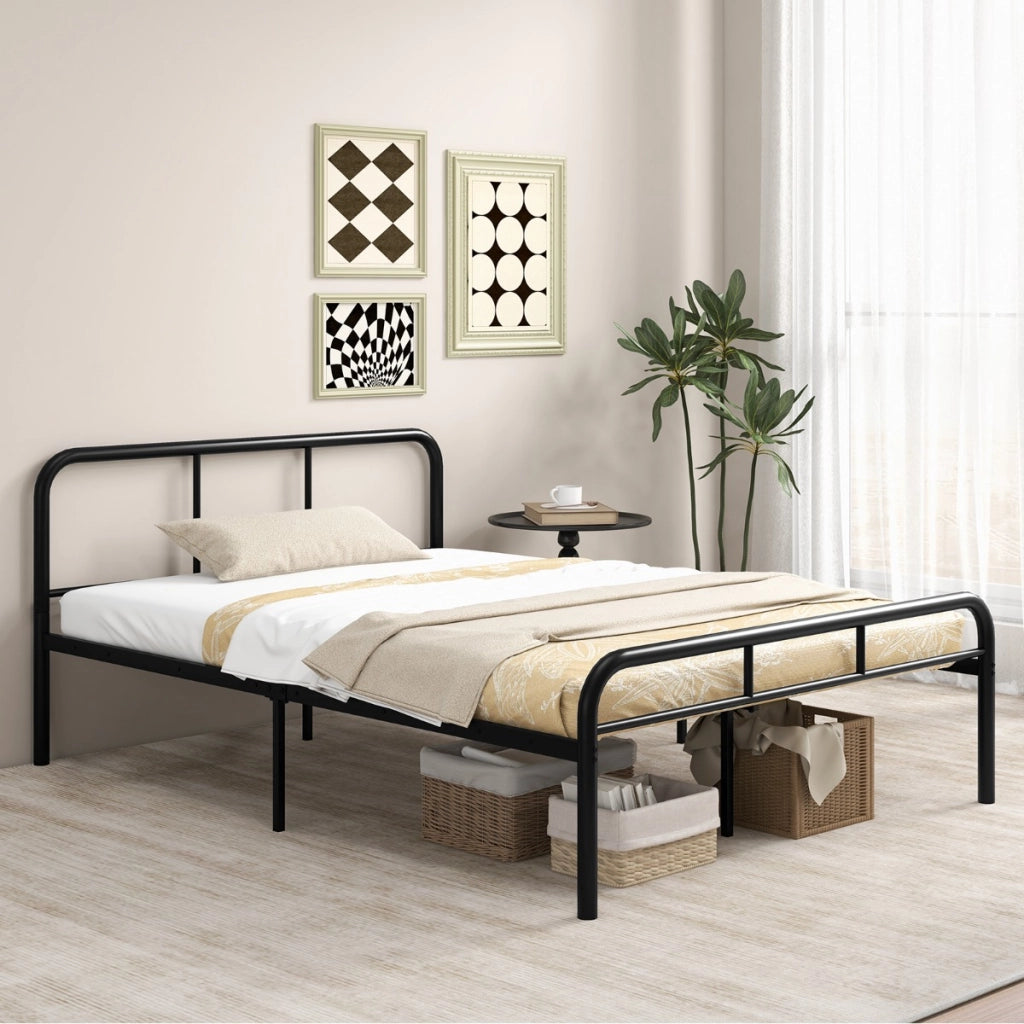 Letto piattaforma in metallo moderno con testiera e pedier facile da montare-Struttura per letto matrimoniale Nero