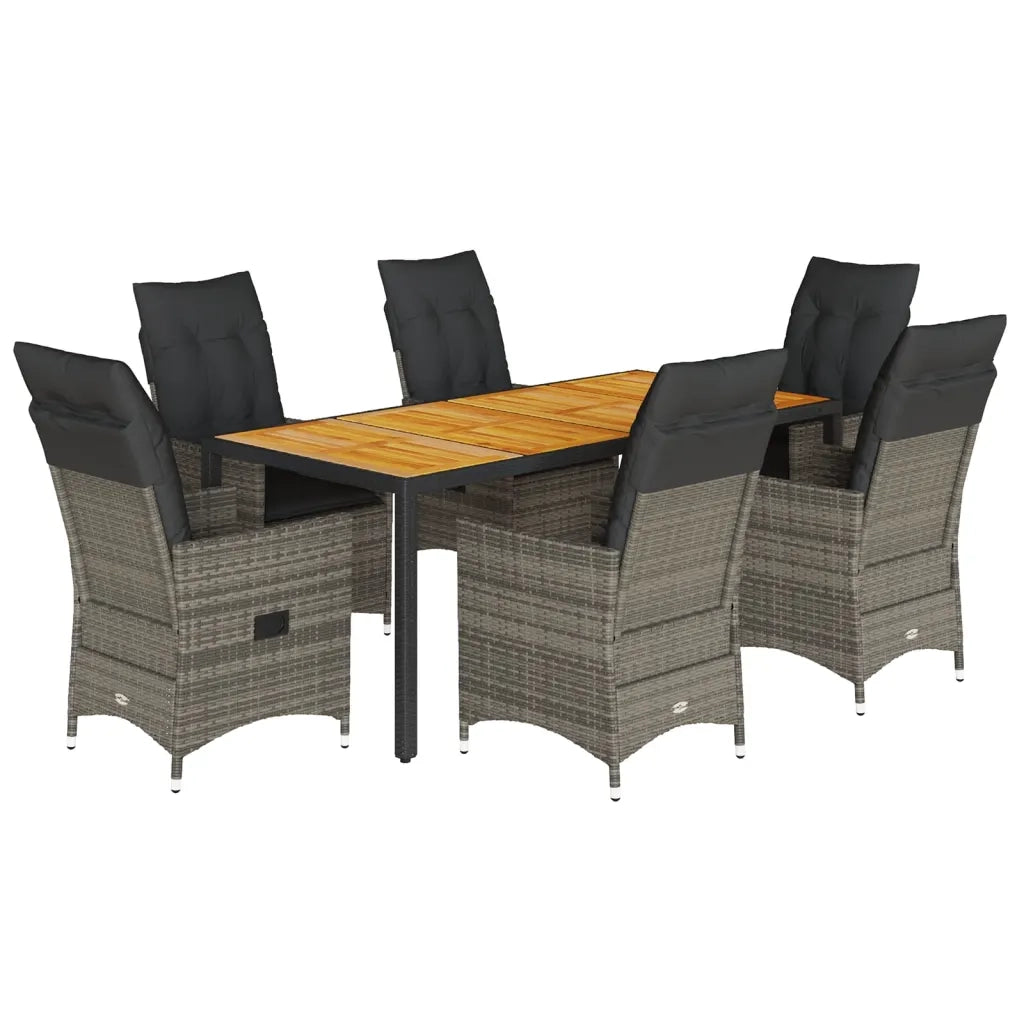 Set da Pranzo da Giardino 7 pz con Cuscini in Polyrattan Grigio