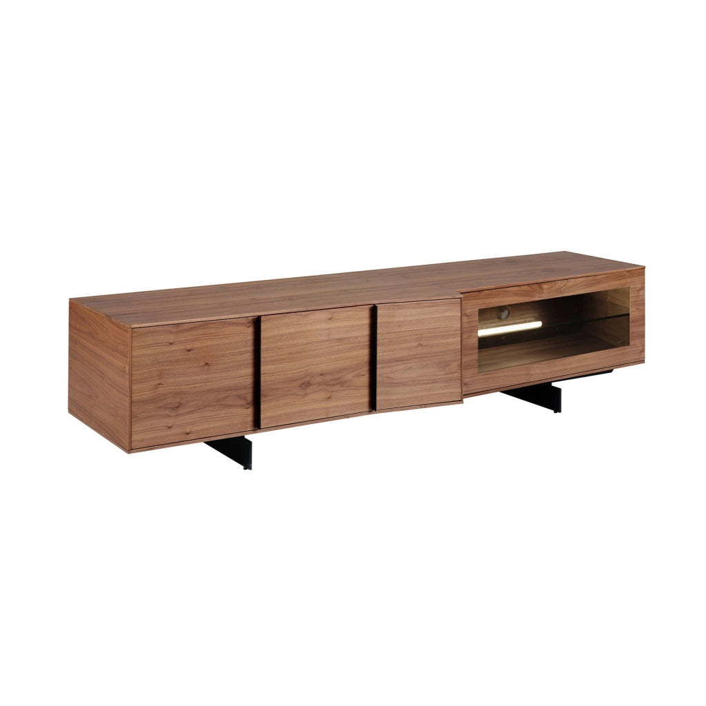 Mobile TV in noce e acciaio nero con illuminazione interna