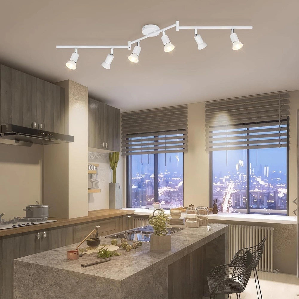 Plafoniera da soffitto orientabile 6 luci GU10 in metallo bianco design moderno per cucina soggiorno studio