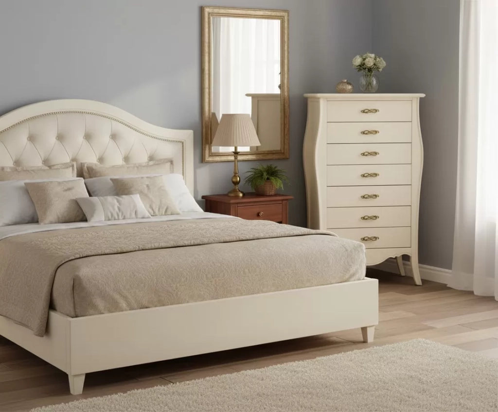 Cassettiera 7 cassetti in legno shabby avorio anticato 80x47x138 - Mobili 2G
