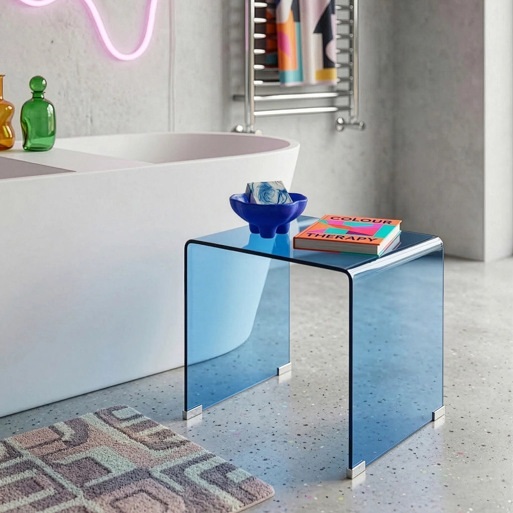 Tavolino da Salotto Varlofrek in Vetro 50 x 50 x 50 cm - Blu [en.casa]