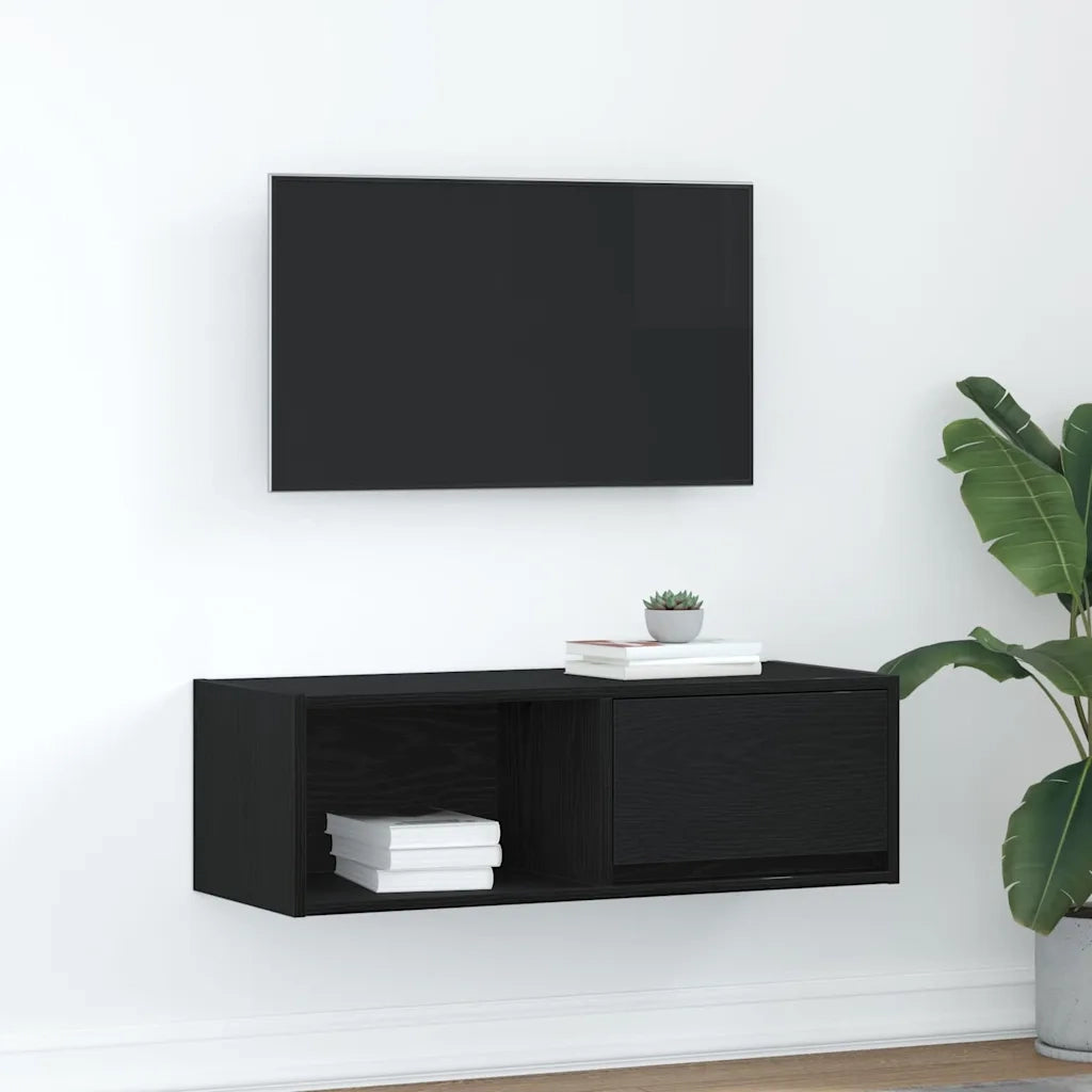 Mobile Porta TV Rovere Nero 80x31x25,5 cm in Legno Multistrato